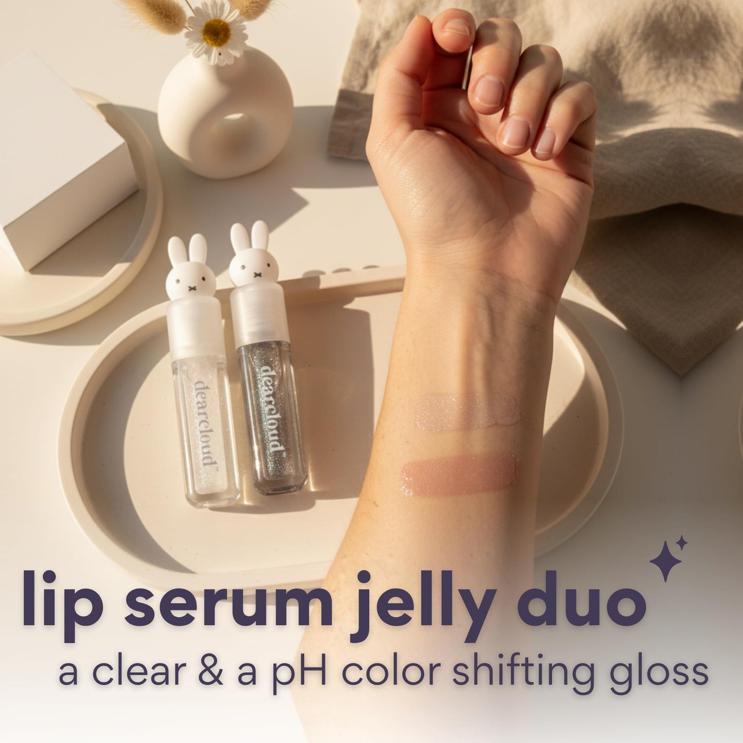 dearcloud Miffy Lip Serum Jelly Duo - Hydrating Lip Gloss for Women with Hyaluronic Acid, Rosehip & Jojoba Seed Oils- Korean Skin Care pH Color Beauty & Personal Care dearcloud