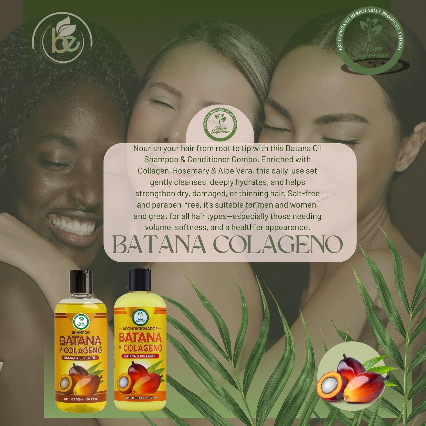 Batana Oil Shampoo with Collagen, Rosemary & Aloe Vera & Conditioner Combo - 16.9 fl oz Each - Nourishing & Moisturizing Combo - Salt-Free Beauty & Personal Care HIGH SUPREME