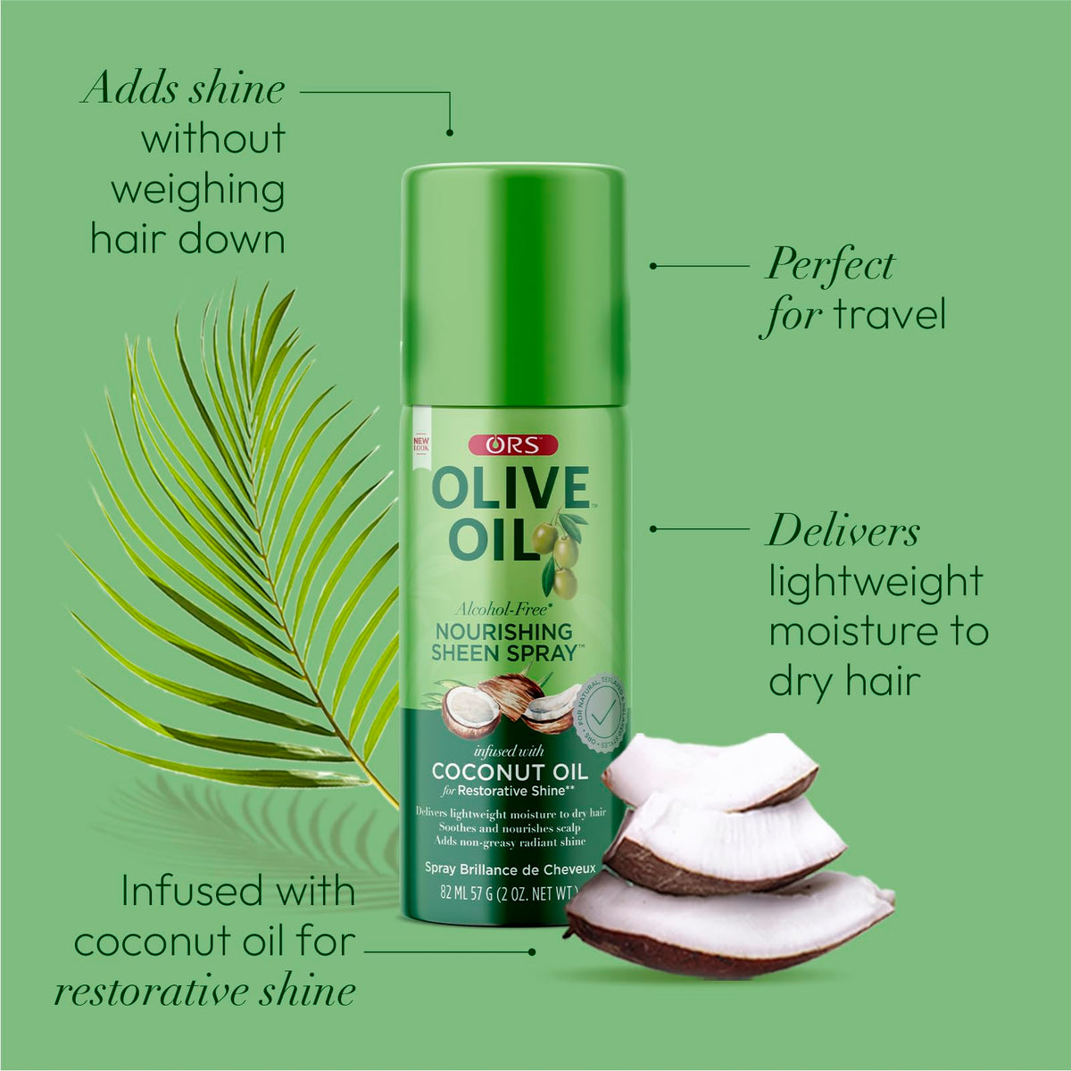 ORS Olive Oil Nourishing Sheen Spray with Coconut Oil for Restorative Shine 2 Ounces - Travel Size Beauty & Personal Care ORS