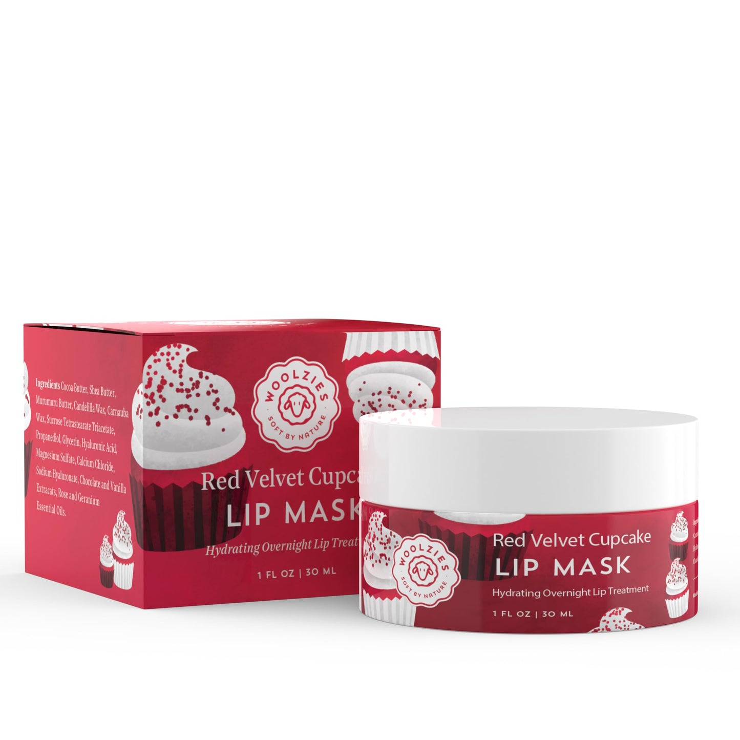 Hydrating Lip Mask with Hyaluronic Acid - Overnight Treatment for Soft, Smooth Lips - Shea Butter, Vitamin E & Natural Oils - 1 oz Jar (1 Ounce, Red Beauty and Personal Care Woolzies
