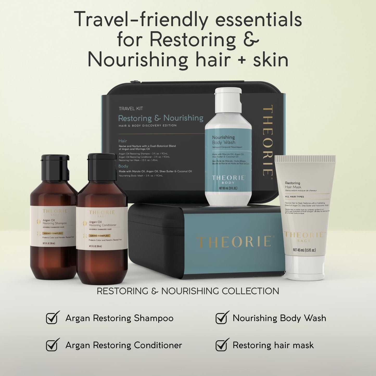 Theorie Restoring & Nourishing Travel Kit - Hydration & Repair for Hair & Skin Beauty & Personal Care Theorie