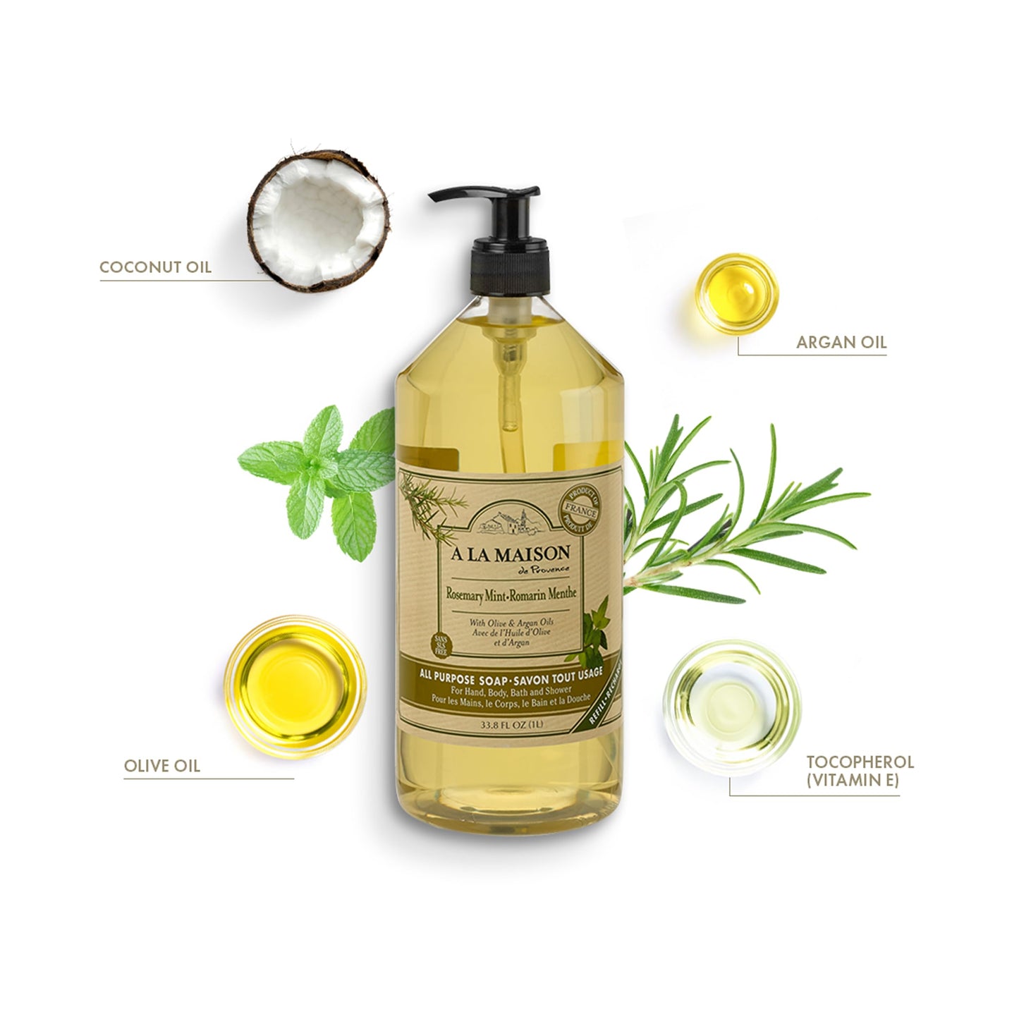 A LA MAISON French Liquid Hand Soap, Rosemary Mint - Natural Hand Wash Made with Essential Oils - Biodegradable, Plant-Based, Vegan, Cruelty-Free Beauty & Personal Care A LA MAISON