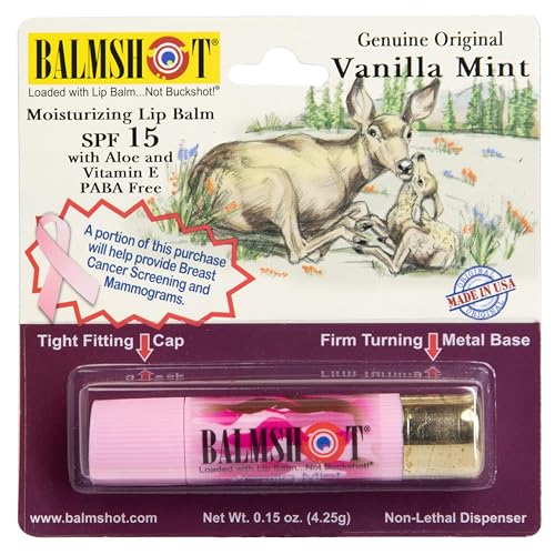 BALMSHOT Camo Vanilla Mint Lip Balm SPF 15 - Beeswax Chapstick in 20-Gauge Brass Shotgun Shell Tube, Outdoor Lip Protector for Hunting, Fishing Beauty & Personal Care Balmshot