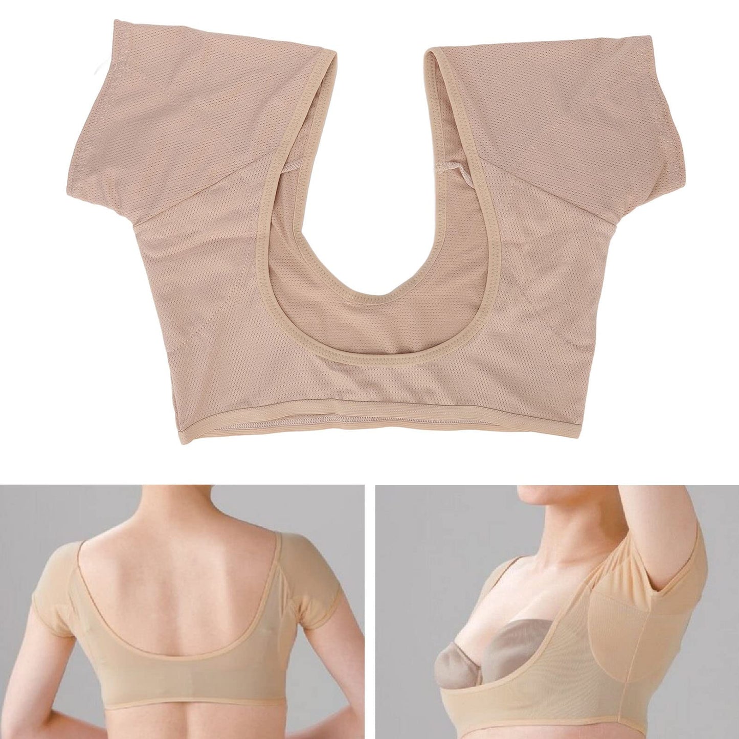Underarm Sweat Guard Underwear Sweat Vest Short Sleeve Reusable Armpit for Women Girls Skin Color (M) Beauty and Personal Care FILFEEL
