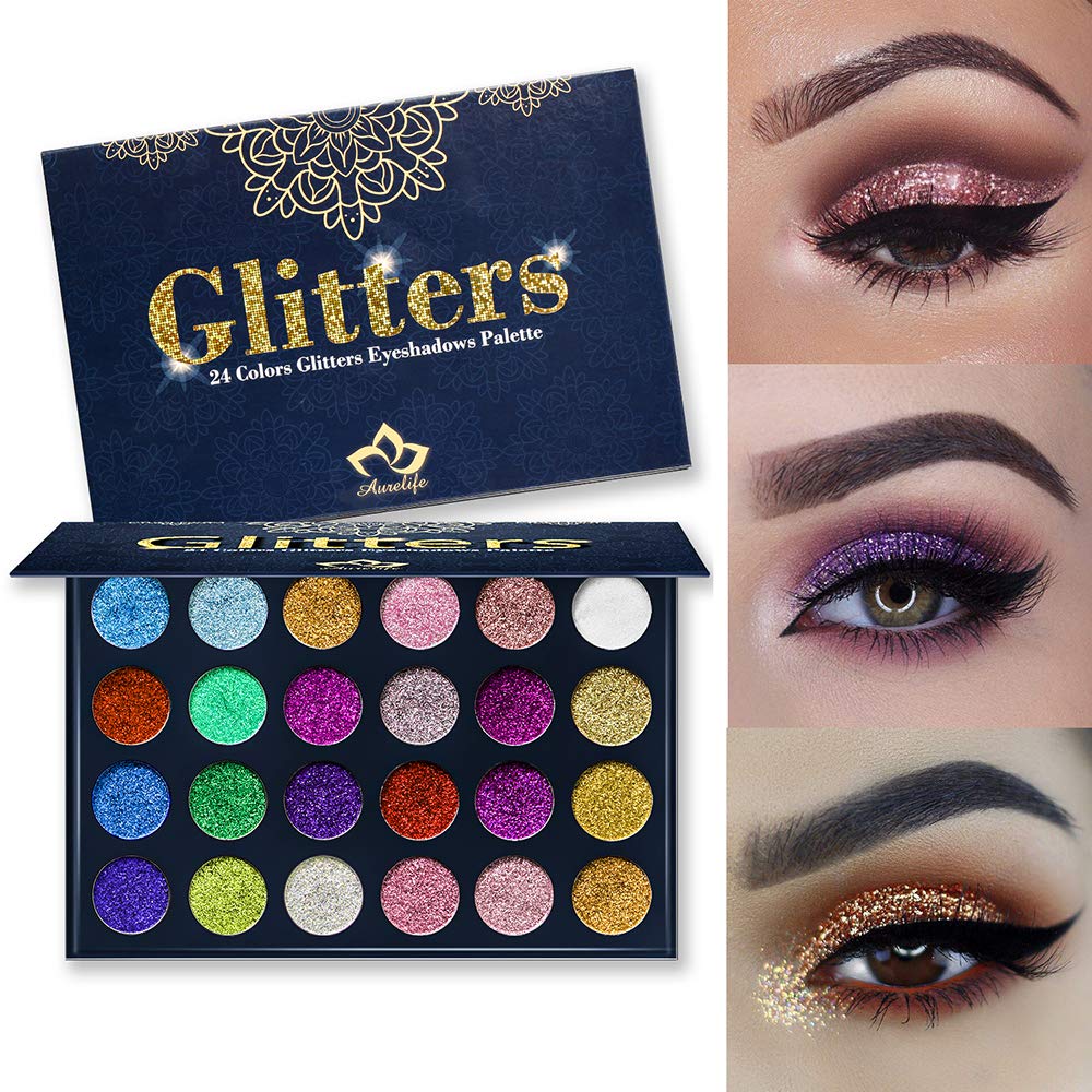 Aolailiya 24 Color Pressed Glitter Eyeshadow Palette - Mineral Ultra Shimmer Makeup Palette Eye Shadow Powder Long Lasting Waterproof Beauty & Personal Care Aolailiya