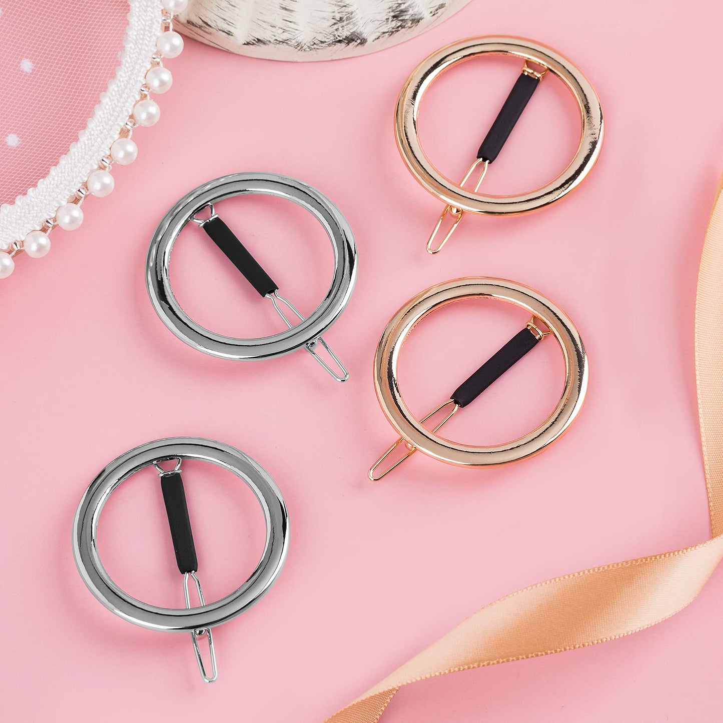 PAGOW 4 Pcs Minimalist Hair Clip for Women, Gold & Sliver Hollow Hoops Round Circle Geometric Metal Hair Clip, Dainty Circle Bobby Pin Ponytail Holder Beauty & Personal Care PAGOW