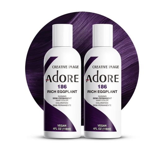 Adore Semi Permanent Hair Color (186 Rich Eggplant) (2 Pack) | Vegan & Cruelty-Free Purple Hair Dye | No Ammonia, No Peroxide, No Alcohol | 4 Fl Oz Beauty & Personal Care Adore
