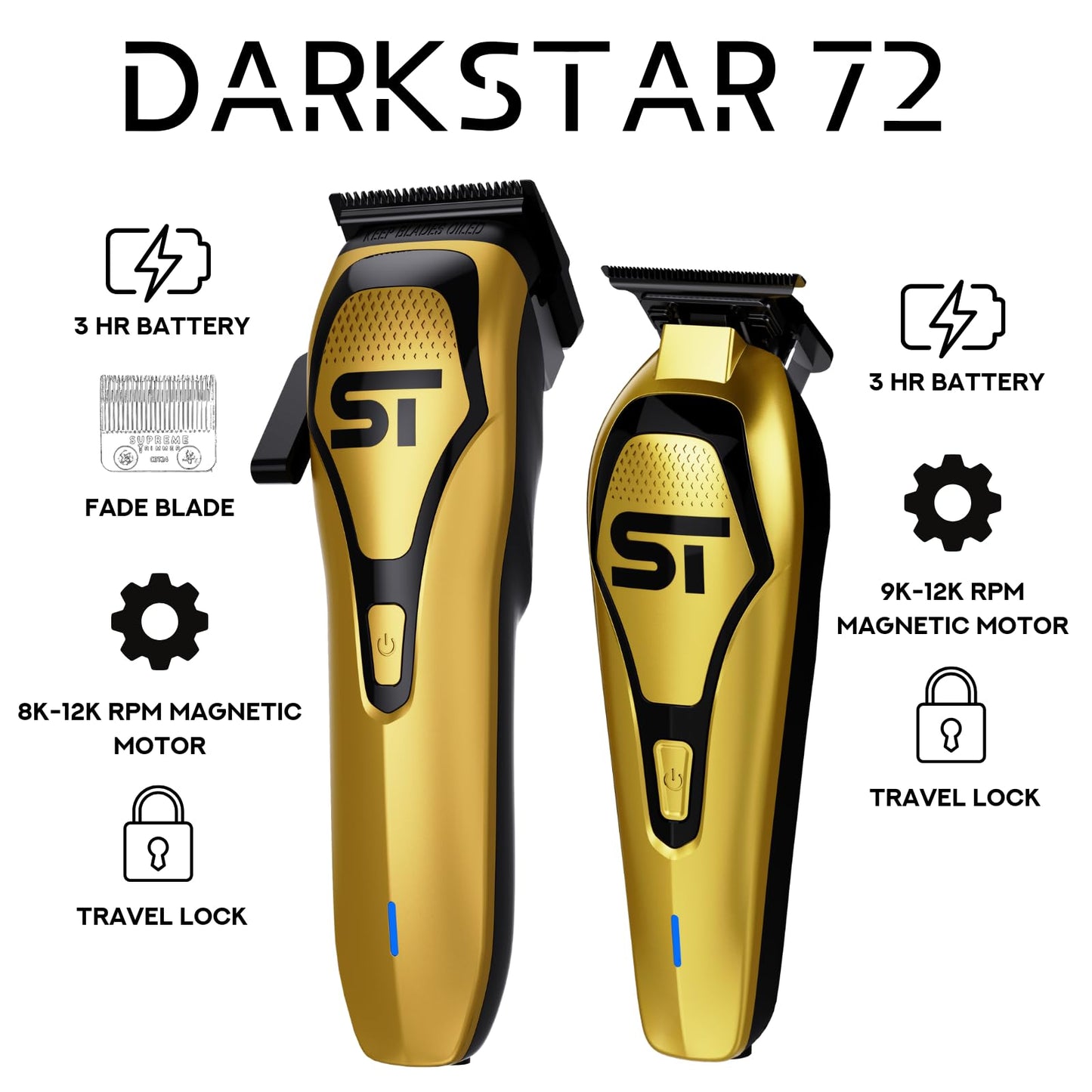 Supreme Trimmer Darkstar 72 Clipper & Trimmer Set with Magnetic Vector Motor - 180 Min Run Time, 9000 RPM Professional Hair Clipper & Beard Trimmer Beauty and Personal Care Supreme Trimmer