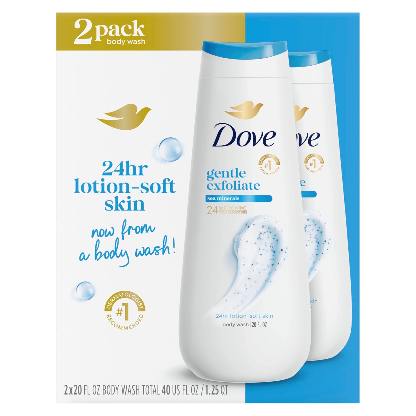 Dove Body Wash 2 Count Gentle Exfoliating With Sea Minerals Instantly Reveals Visibly Smoother Skin Cleanser That Effectively Washes Away Bacteria Beauty & Personal Care Dove