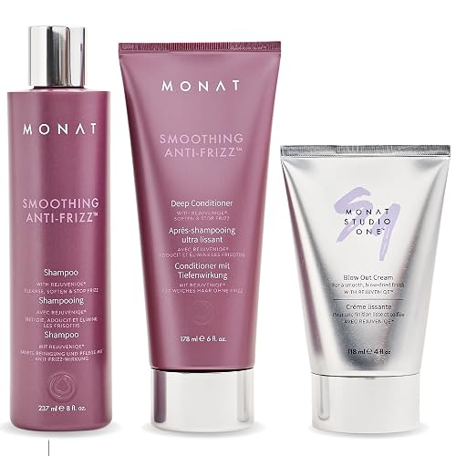 MONAT Smoothing Anti Frizz Shampoo, Deep Intensive Treatment & Blow Out Cream - Frizzy Hair Care Pack - Vegan, Natural, Heat Damage Protection Beauty & Personal Care MONAT