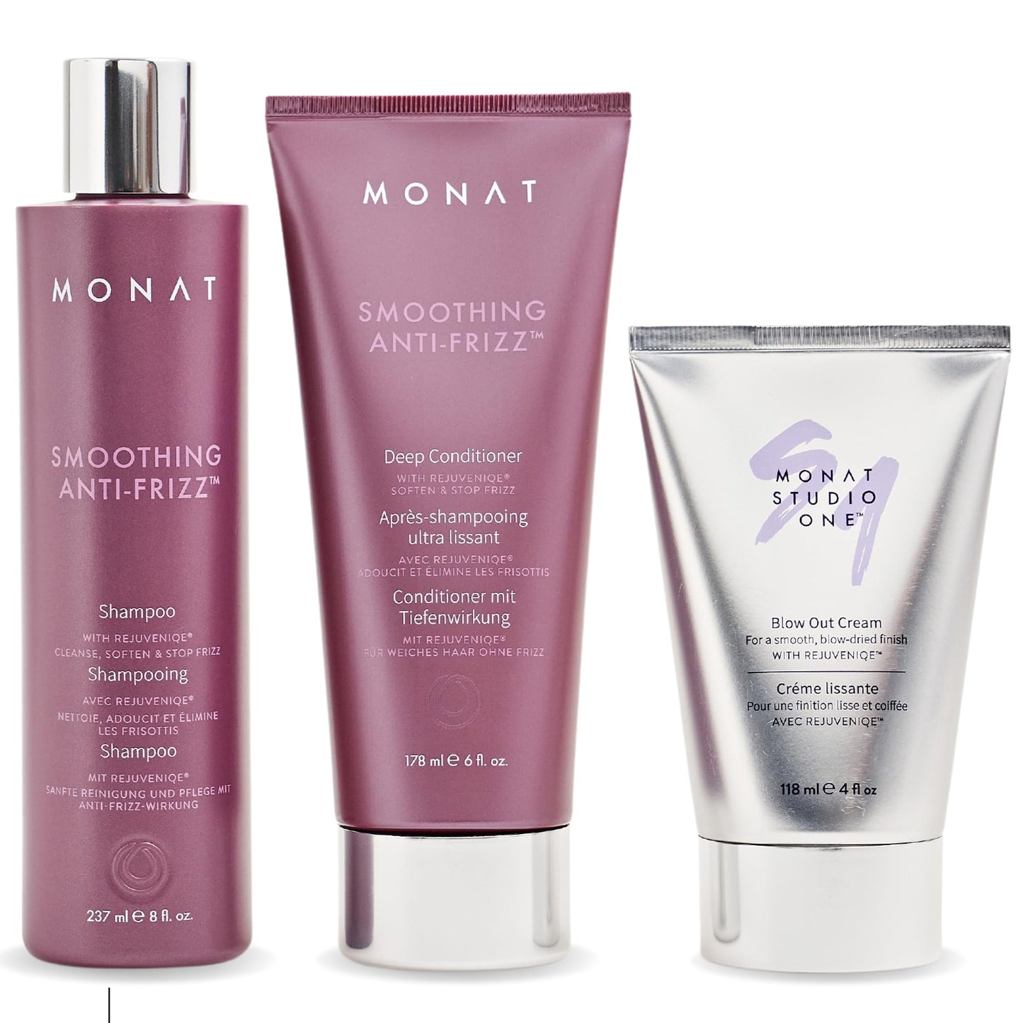 MONAT Smoothing Anti Frizz Shampoo, Deep Intensive Treatment & Blow Out Cream - Frizzy Hair Care Pack - Vegan, Natural, Heat Damage Protection Beauty & Personal Care MONAT