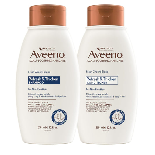 Aveeno Fresh Greens Shampoo and Conditioner Set, Sulfate Free, Clarifying & Volumizing for Thin or Fine Hair, Rosemary Peppermint Cucumber Nourish Beauty & Personal Care Aveeno