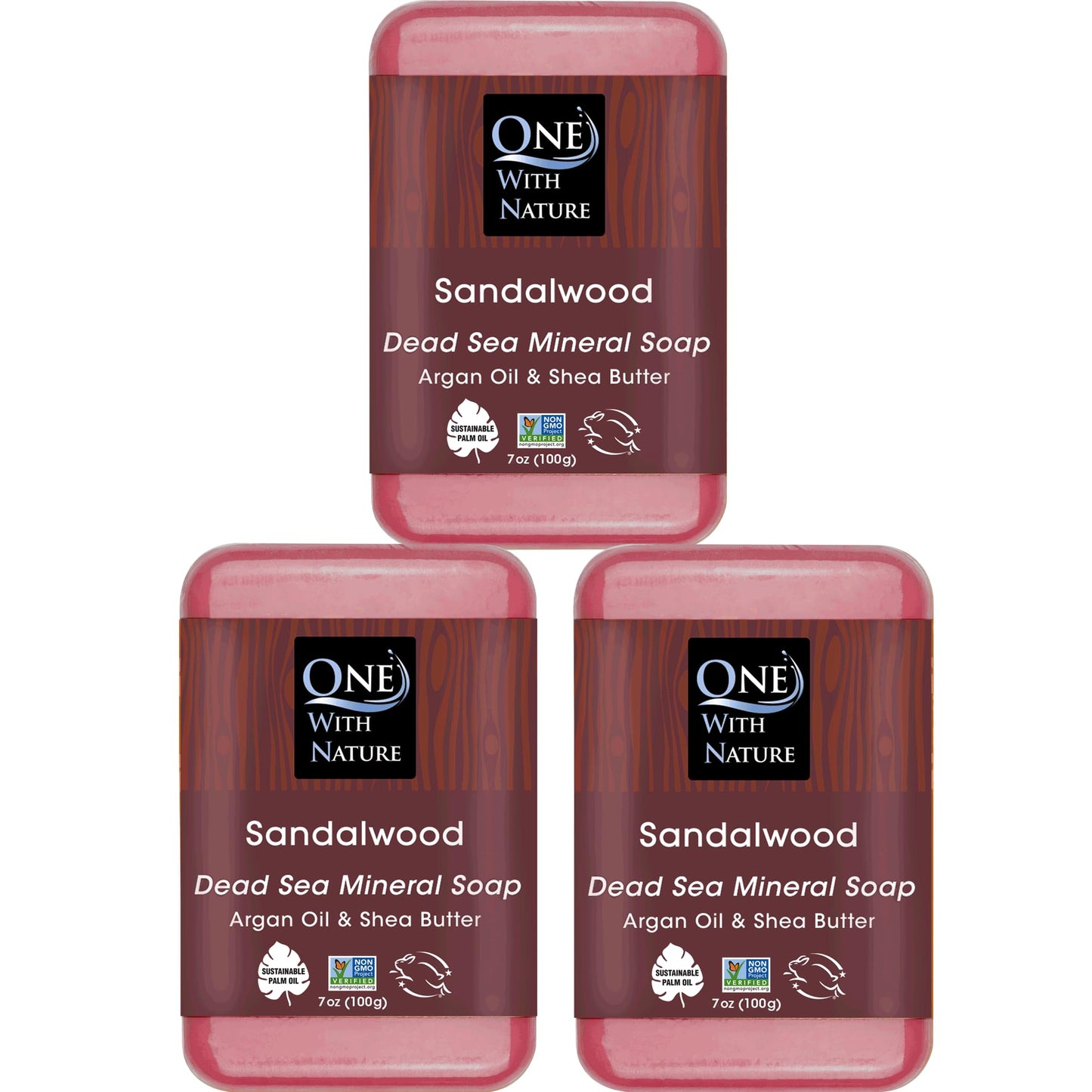 One With Nature Dead Sea Salt Sandalwood Soap 7oz 3-Pack - Purifying and Exfoliating Soap Bar with Dead Sea Minerals and Sandalwood for Face & Body Beauty & Personal Care One With Nature