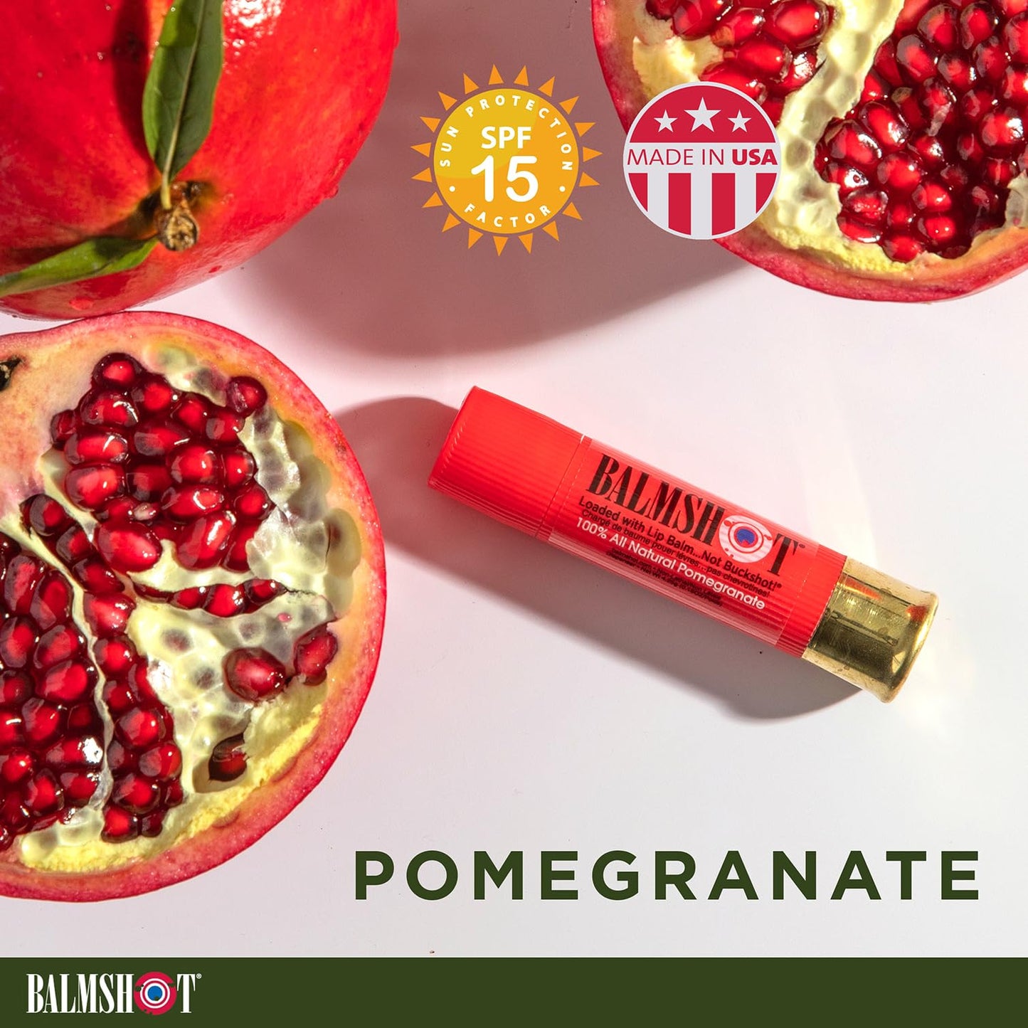 BALMSHOT 100% All-Natural Pomegranate Lip Balm SPF 15 - Natural Beeswax Chapstick, Moisturizing Lip Protector for Very Dry Lips, 20-Gauge Brass Beauty and Personal Care Balmshot