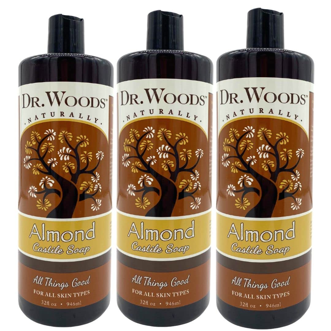 Dr. Woods Pure Almond Oil Liquid Castile Soap - Natural Cleansing for Face, Hands, and Body, for Men and Women - 32 Fl Oz, Pack of 3 Beauty & Personal Care Dr. Woods