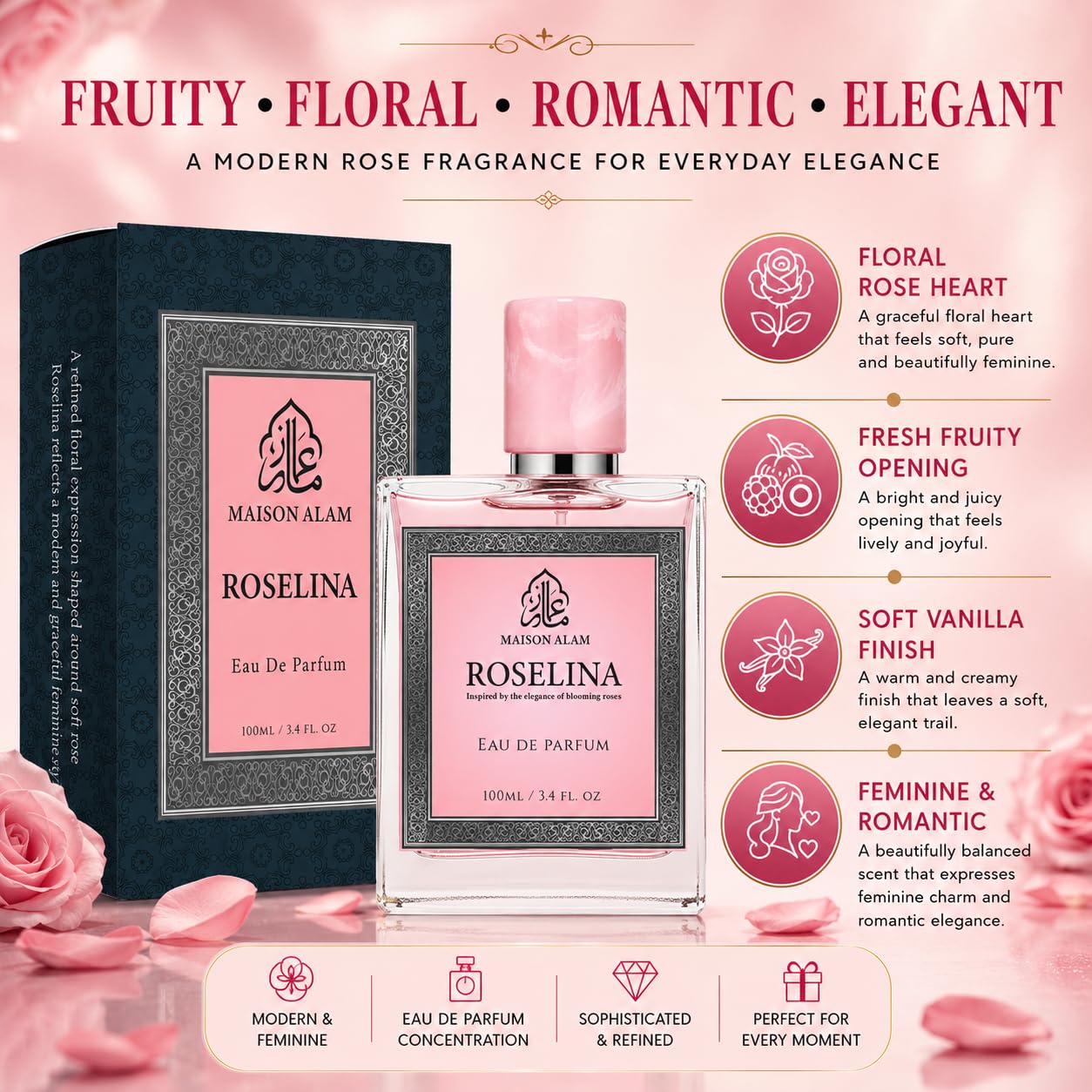 Maison Alam Roselina Long Lasting Perfume for Women, Eau De Parfum, 100 ml Beauty & Personal Care AJO MERCHANDISE