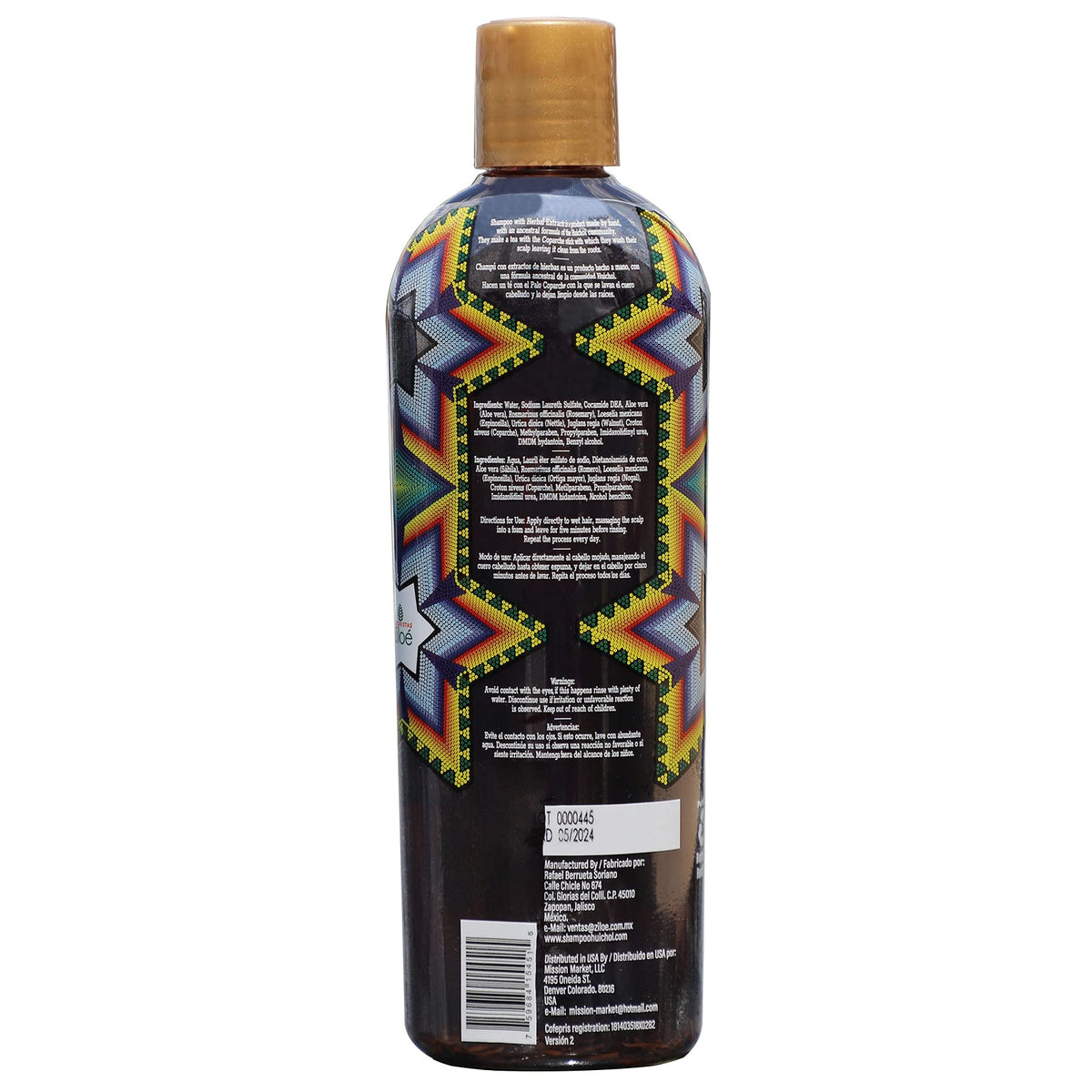 Shampoo del Indio Huichol, Cleansing and Strengthening Shampoo, Organic Ingredients, 14 FL Oz, Bottle.
