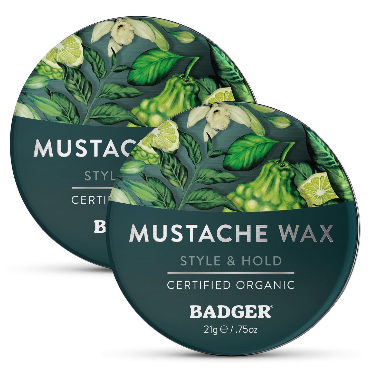 Badger Mustache Wax, Medium Hold, Light Masculine Scent, Easy to Apply, Certified Organic Versatile Moustache & Beard Wax, .75 oz Tin, 2-Pack Beauty and Personal Care Badger