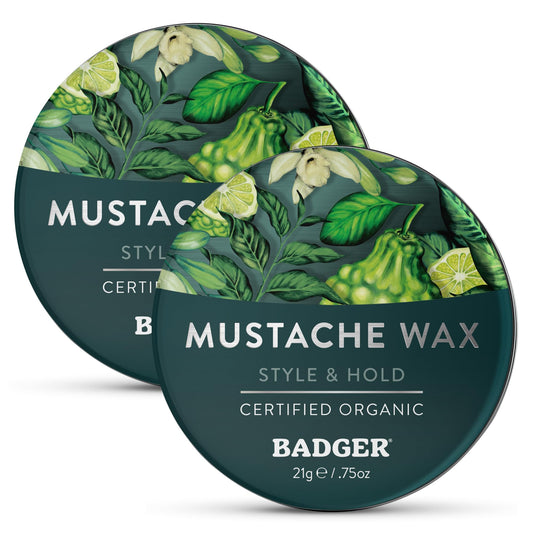 Badger Mustache Wax, Medium Hold, Light Masculine Scent, Easy to Apply, Certified Organic Versatile Moustache & Beard Wax, .75 oz Tin, 2-Pack Beauty and Personal Care Badger
