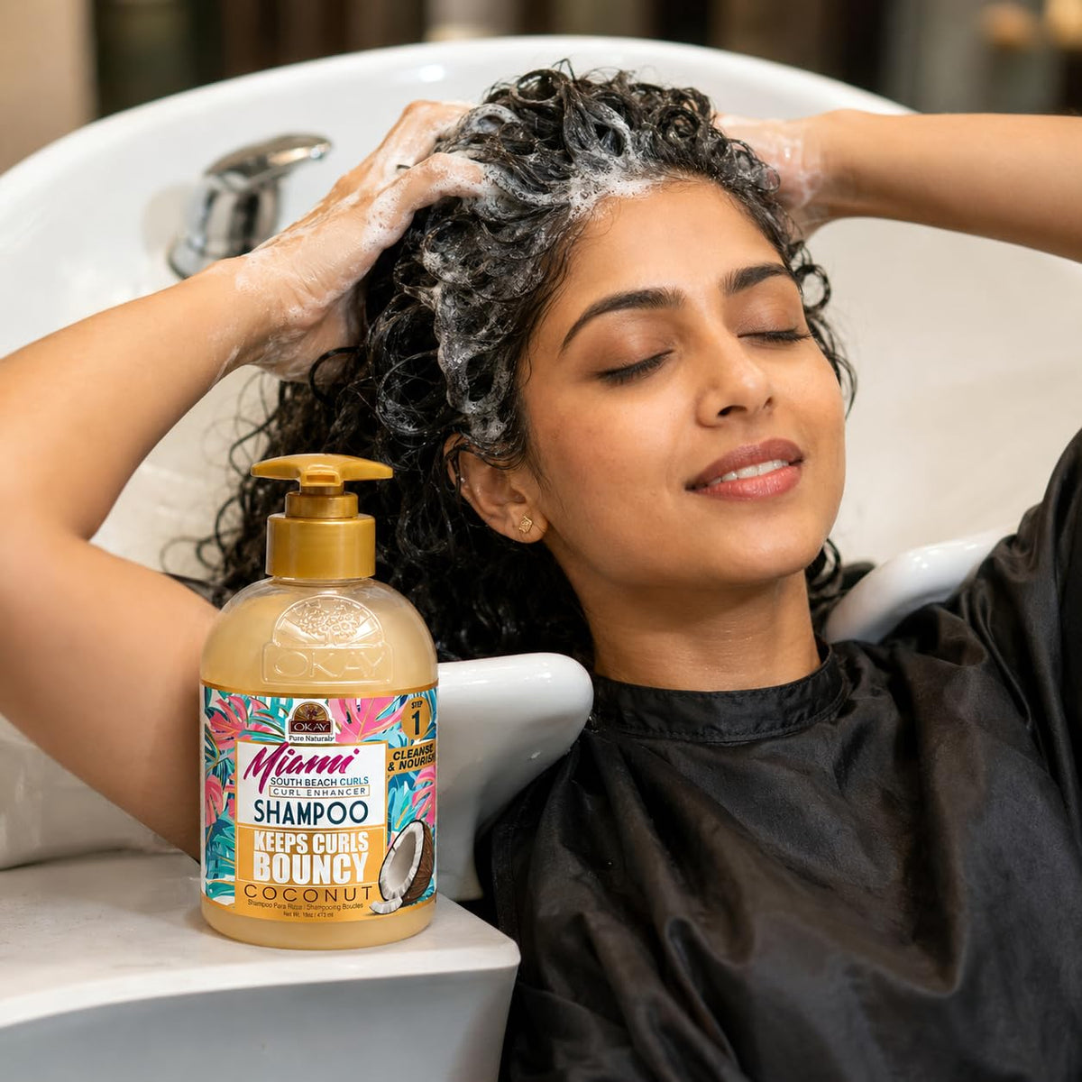 Okay Miami South Beach Curls Curl Enhancer Shampoo 16 oz - Sulfate-Free, Hydrating Shampoo for Curly, Wavy & Frizzy Hair - Enhances Natural Curls &