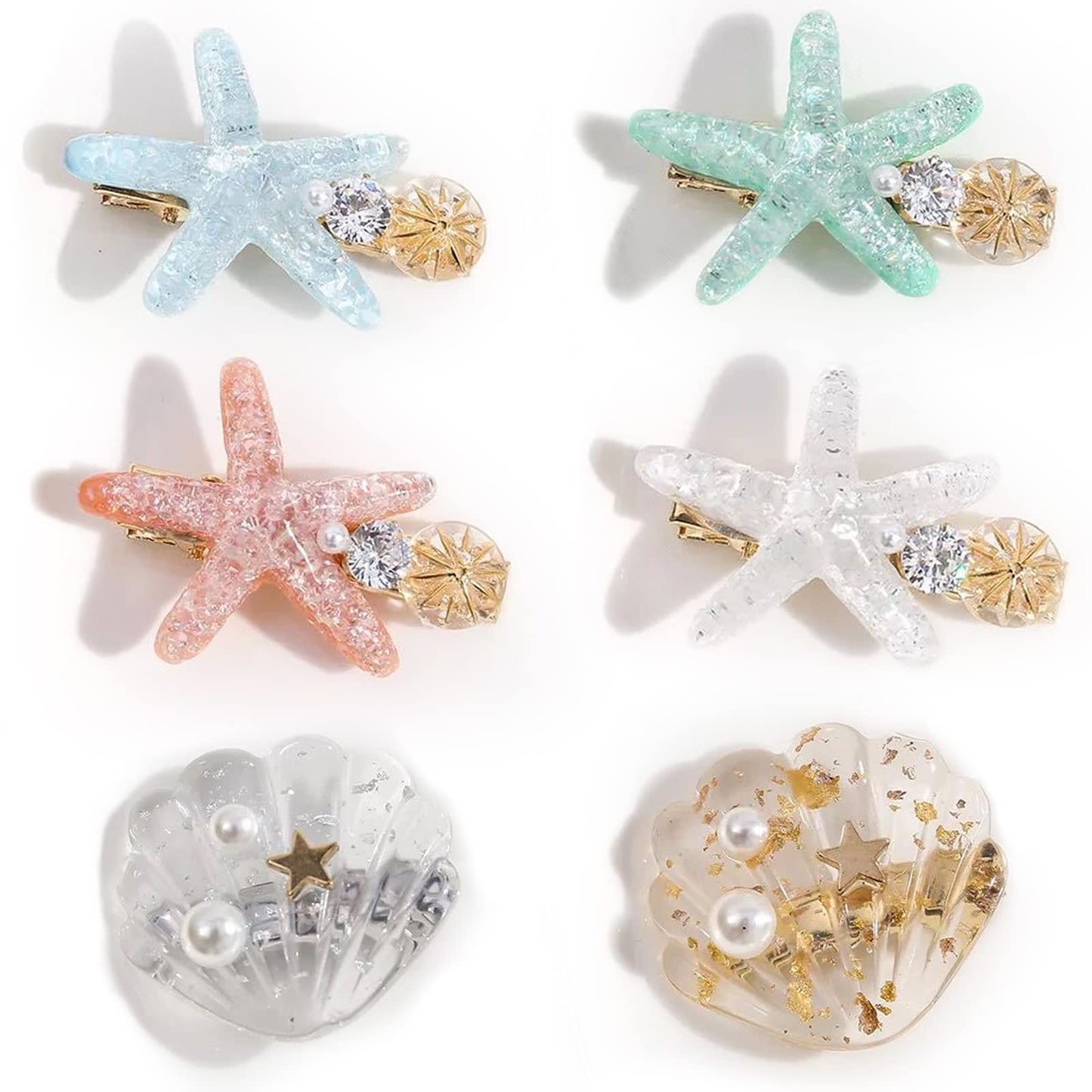 6Pcs Ocean Pearl Shell Starfish Hair Clip - Super Flash Edge, Bangs Clip, Headdress Beauty & Personal Care LINKIM BOLLY