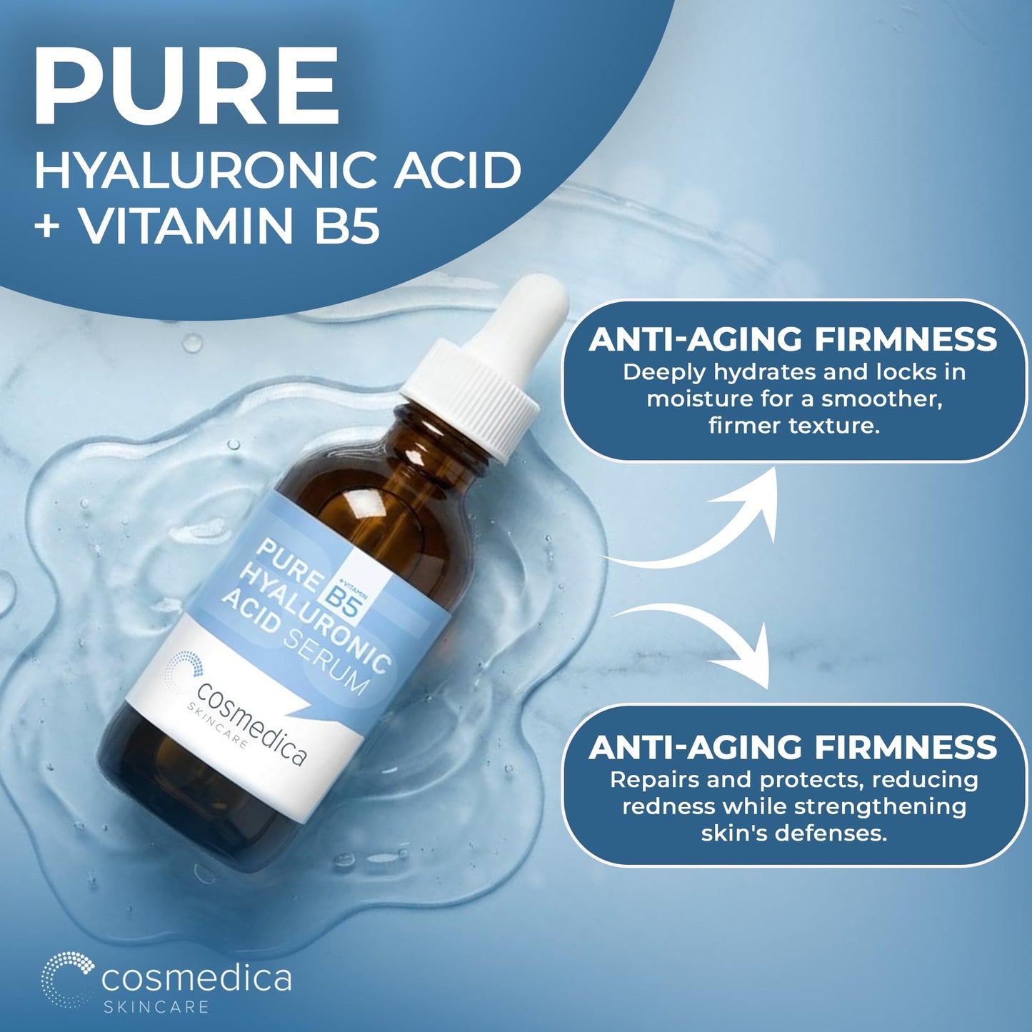 Cosmedica Hyaluronic Acid Serum with Vitamin B5 for Face - Hydrating Serum with Vitamin B5, Lightweight Non-Greasy Daily Moisturizer for All Skin Beauty & Personal Care Cosmedica Skincare