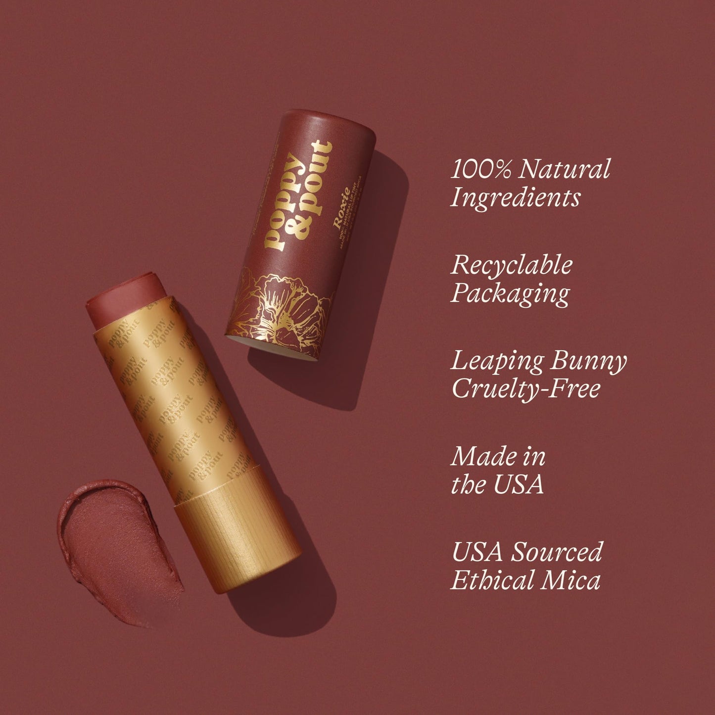 Poppy & Pout All Natural Lip Tint, Cardboard Tube, Hand-Filled, Beeswax, Vitamin E, Coconut Oil, Cruelty Free, All-Natural Shades (Roxie) Beauty and Personal Care Poppy & Pout