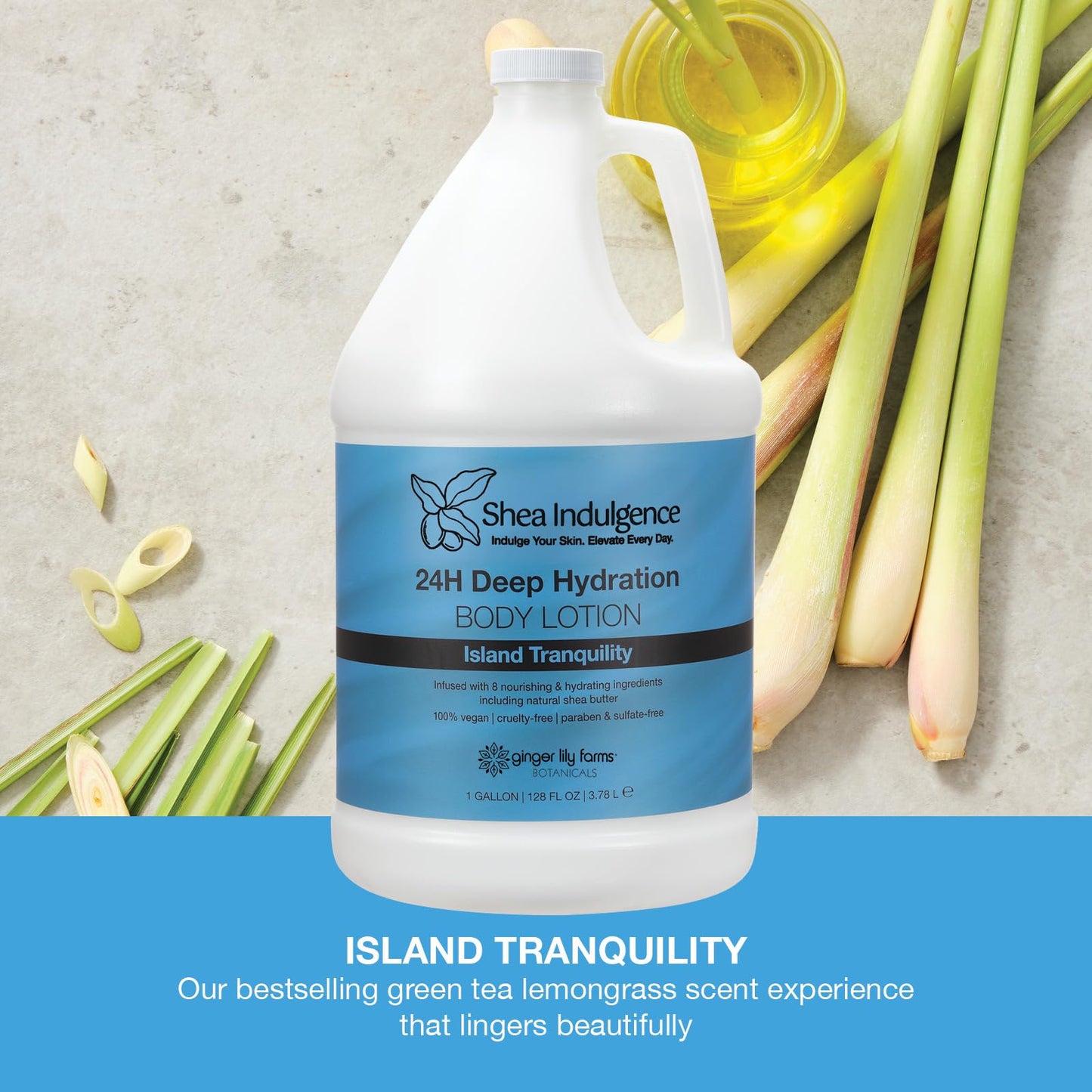 Ginger Lily Farms Botanicals Shea Indulgence 24H Deep Hydration Body Lotion, Island Tranquility, 100% Vegan & Cruelty-Free, Green Tea & Lemongrass Beauty & Personal Care Ginger Lily Farms