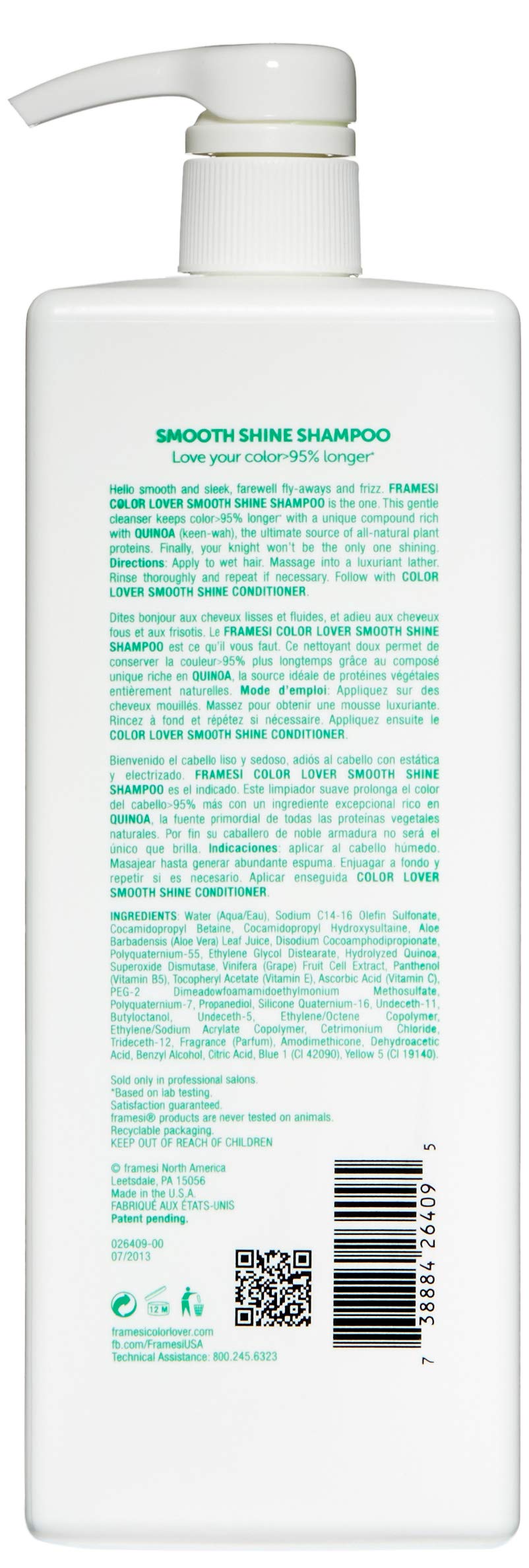 FRAMESI Color Lover, Smooth Shine Shampoo, 33.8 fl oz Beauty & Personal Care FRAMESI