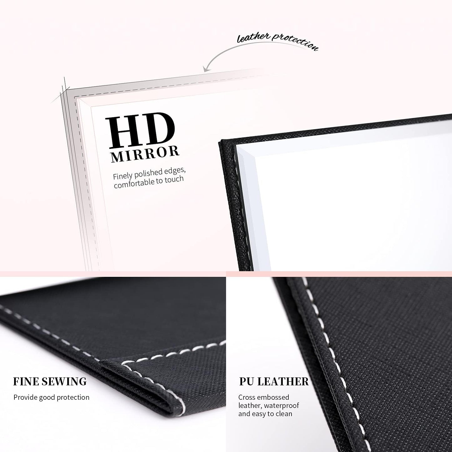DUcare Folding Mirror Portable Travel PU Portable Adjustable Rectangular Ultrathin Vanity Mirror with Stand Black Beauty & Personal Care DUcare
