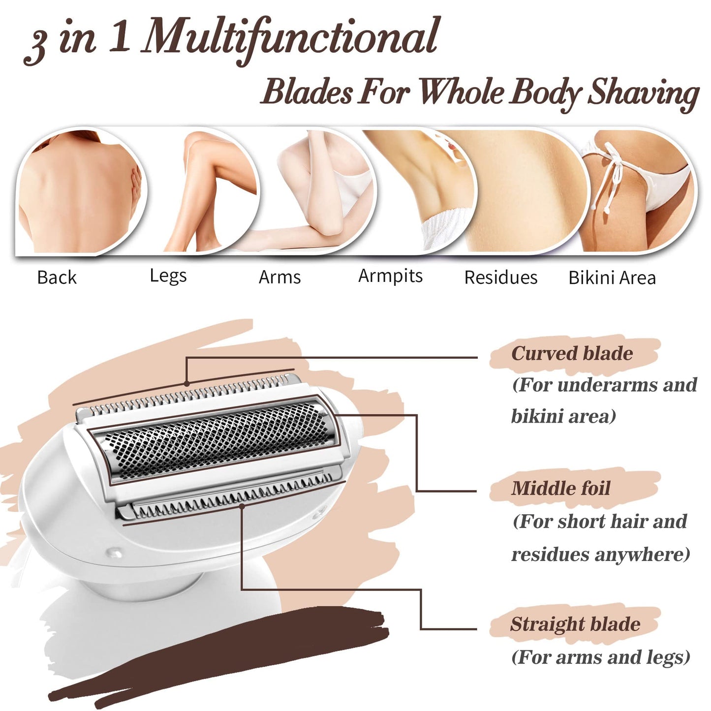 Electric Shaver for Women Electric Razor for Womens Bikini Legs Underarm Public Hairs Rechargeable Trimmer with Detachable Head Cordless Wet Dry Use Beauty and Personal Care krovena