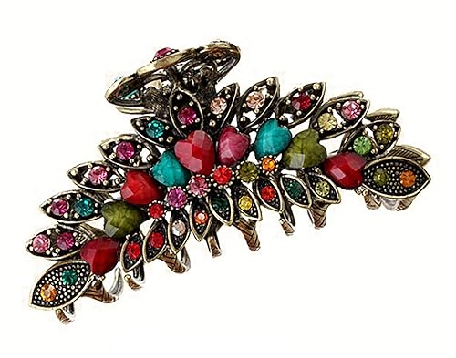 Women Lady Retro Flowers Hair Claw Clip Vintage Alloy Rhinestone Non-Slip Hair Jaw Clips Hairpin Large Hair Updo Grip Bath Accessories for Thick Hair Beauty & Personal Care Fodattm