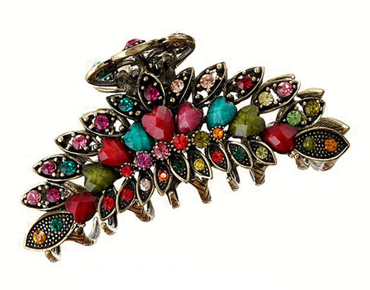 Women Lady Retro Flowers Hair Claw Clip Vintage Alloy Rhinestone Non-Slip Hair Jaw Clips Hairpin Large Hair Updo Grip Bath Accessories for Thick Hair Beauty & Personal Care Fodattm