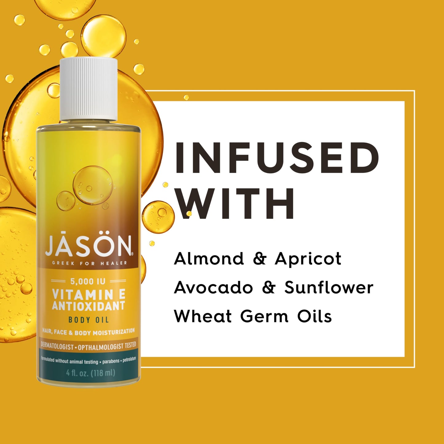 JASON Vitamin E 5,000 IU Moisturizing Body Oil, For Hair, Face, and Body, 4 Fluid Ounces Beauty & Personal Care JASON