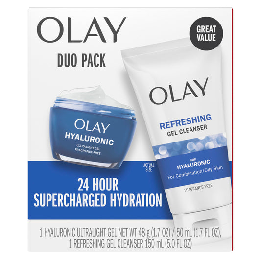 Olay Hyaluronic Duo Pack, Refreshing Gel Face Wash, Fragrance-Free 5 fl oz, Hyaluronic Ultralight Gel Face Moisturizer, Fragrance-Free 1.7 oz Beauty & Personal Care Olay