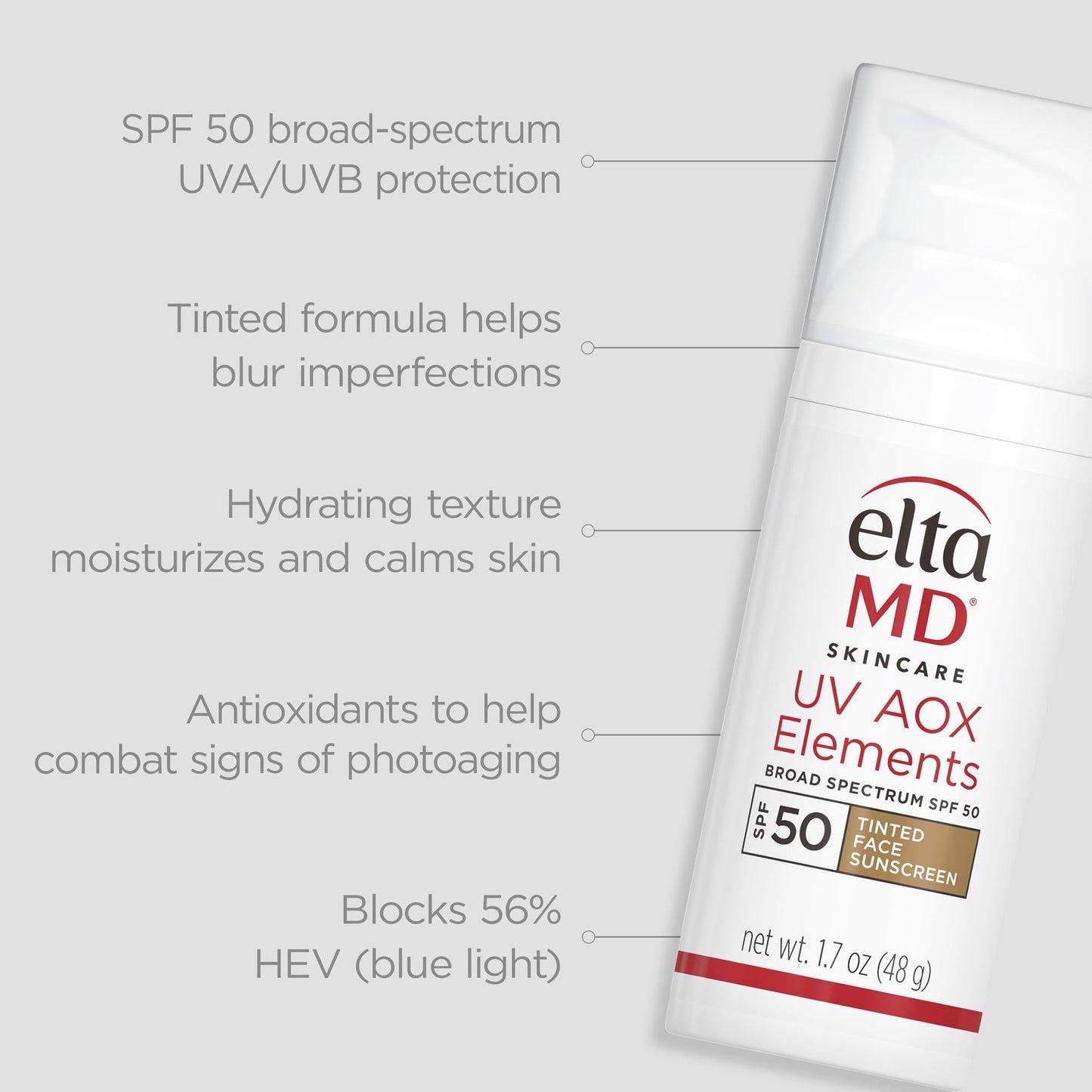 EltaMD UV AOX Elements Tinted Mineral Face Sunscreen Lotion, Tinted Moisturizer for Face SPF 50 with Antioxidants, For Dry Sensitive Skin 1.7 oz Pump Beauty & Personal Care EltaMD