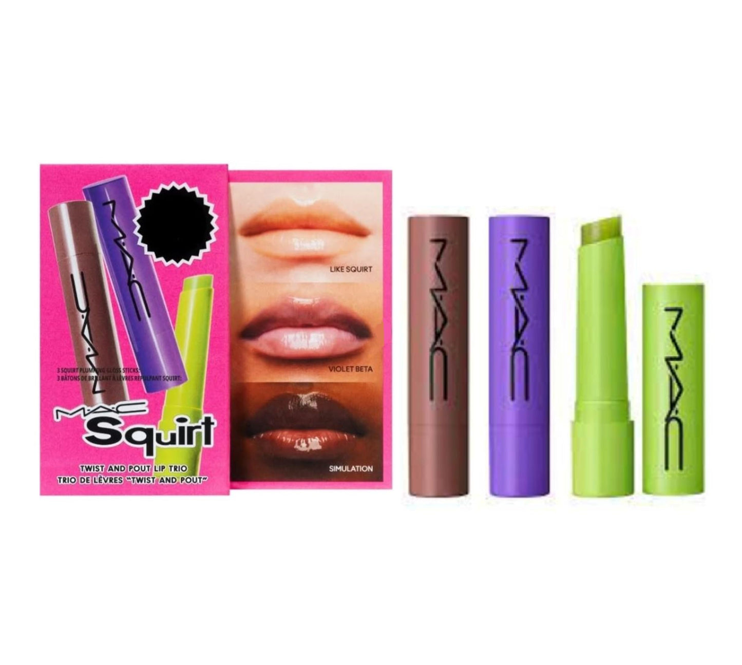 MAC Cosmetics M.A.C Squirt Twist and Pout Lip Trio - Like Squirt - Violet Beta - Simulation - Full Size Beauty & Personal Care MAC