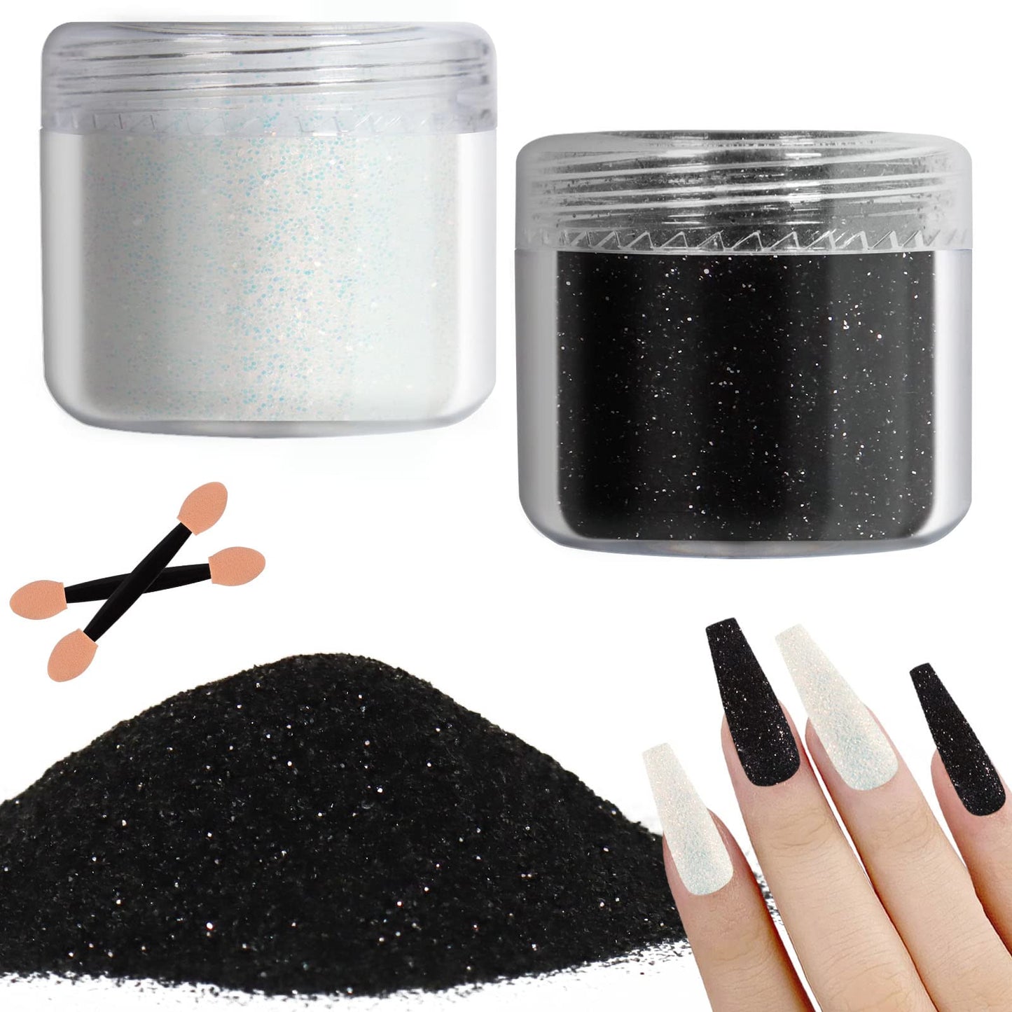 Allstarry 2 Colors Nail Glitter Dust - White Black Sand Powder Shining Sugar Effect Glitter Candy Coat Cosmetic Festival DIY Nail Art Decoration Beauty & Personal Care Allstarry