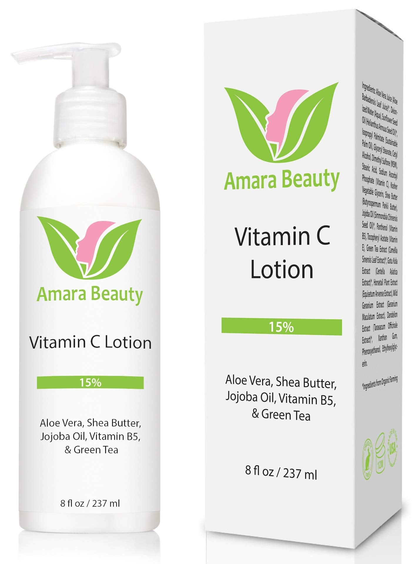 Amara Beauty Vitamin C Face & Body Lotion 15% - with Shea Butter & Jojoba Oil - 8 oz Beauty & Personal Care Amara Beauty