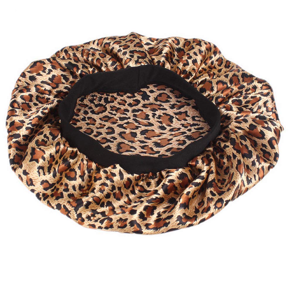 Tvoip 1Pcs Hair Satin Bonnet For Sleeping Shower Cap Silk Bonnet Bonnet Femme Women Night Sleep Cap Head Cover Wide Elastic Band (Leopard) Beauty and Personal Care Tvoip