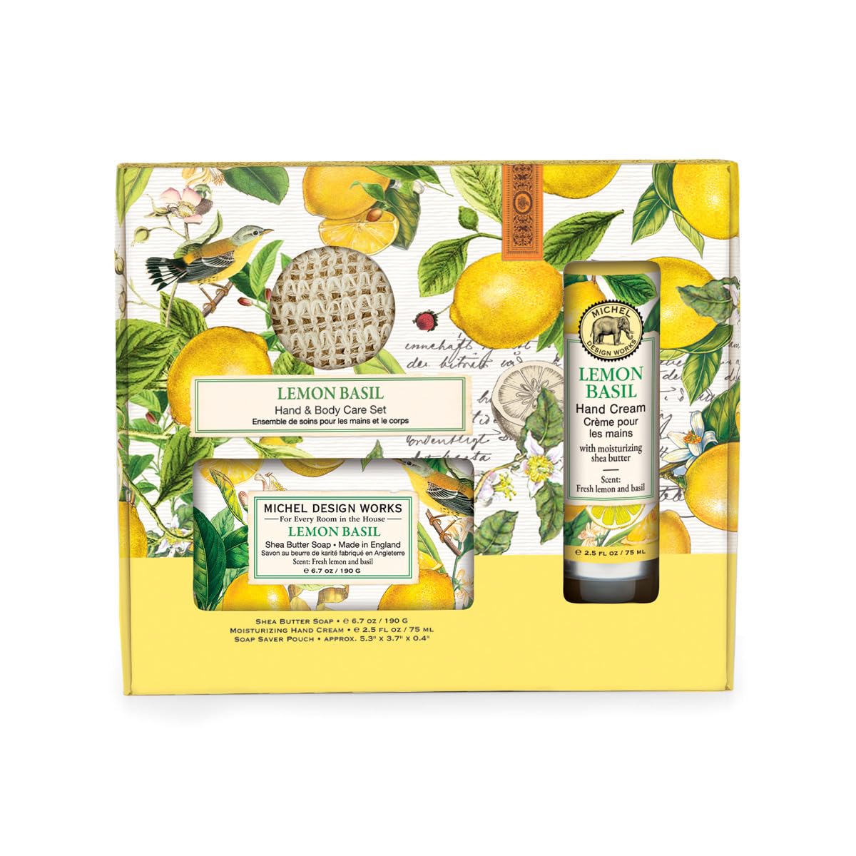 Michel Design Works Body Care Set, Lemon Basil Hand Cream with Medium Bar Soap & Soap Saver, Beautiful Boxed Gift Set Beauty and Personal Care Michel Design Works