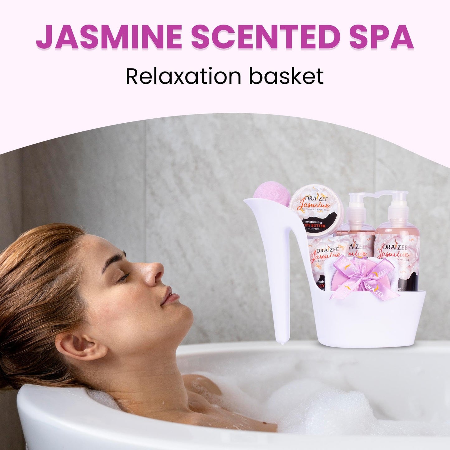 Draizee Heel Shoe Spa Gift Basket for Women, 8 Pc Jasmine Scented Beauty and Personal Care Draizee