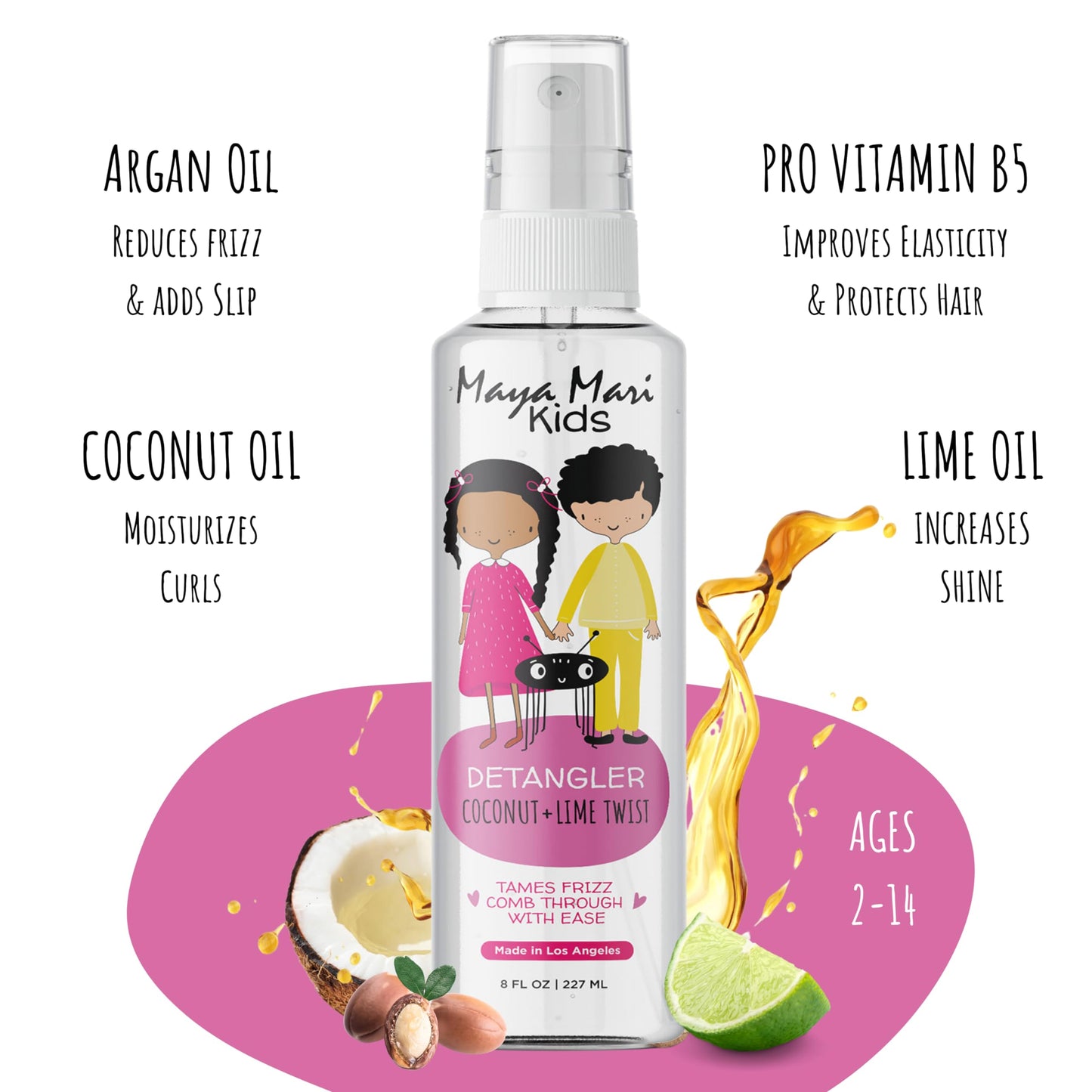 Maya Mari Kids Detangler Spray with Argan, Coconut and Lime Oils - Gentle Hair Detangler for Kids, Toddlers and Babies, 8 oz - No More Tangles, Ideal Beauty & Personal Care MAYA MARI