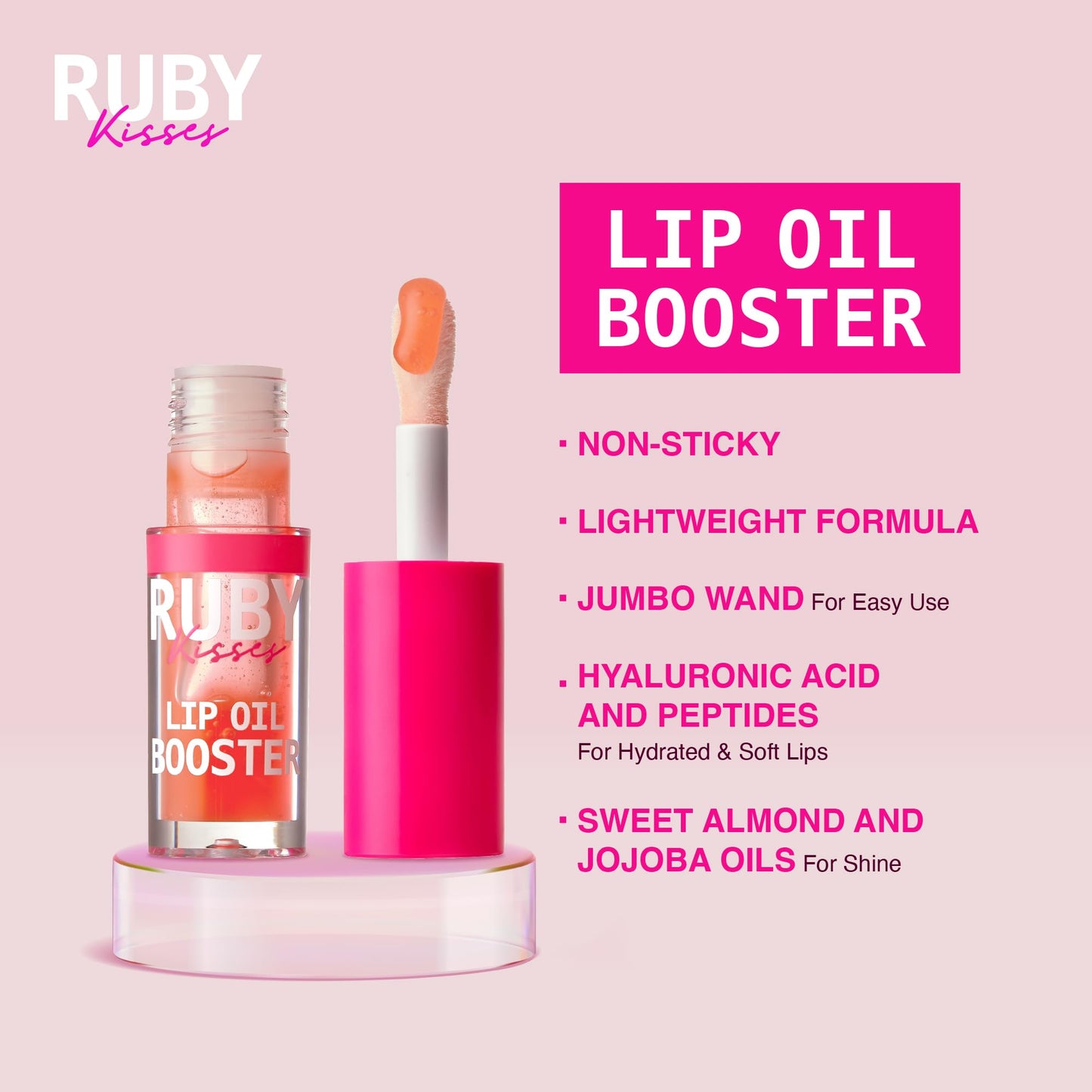 Ruby Kisses Lip Oil Booster, Hydrating Lip Gloss with Nourishing Natural Oil Blend, Jumbo Wand for Easy Application, Non-Sticky Formula (Coral) Beauty & Personal Care Ruby Kisses