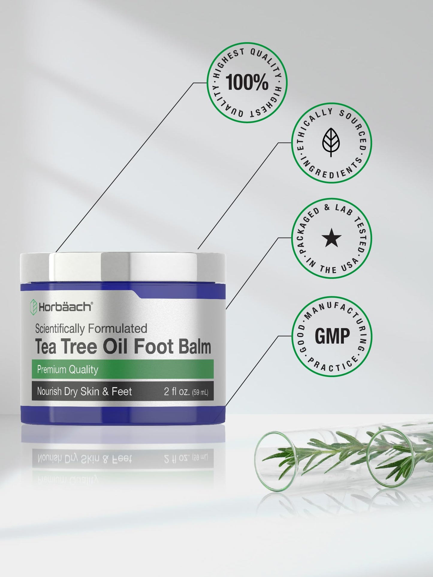 Horbäach Tea Tree Oil Foot Balm | 2 oz | Moisturizes and Nourishes Dry Skin & Feet | Scientifically Formulated Beauty & Personal Care Horbäach