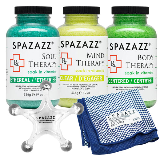 RX Therapy Spa and Hot Tub Aromatherapy Scented Relaxation Bath Salt Crystals - Mind Body and Soul Bundle Gift Set (19 Oz) Includes 5 Point Full Body Beauty and Personal Care Spazazz