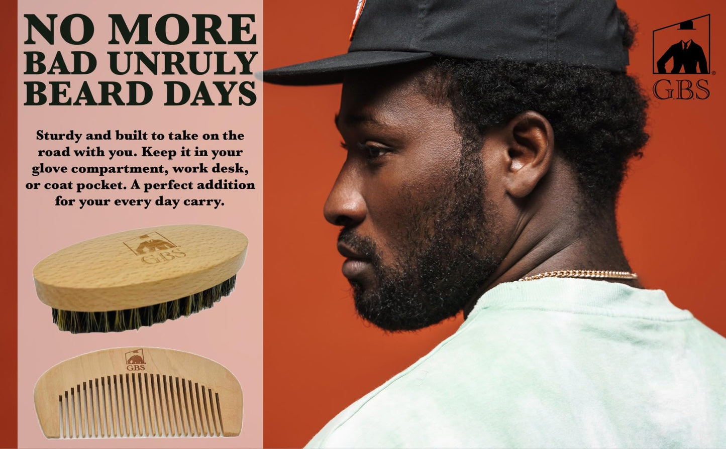 G.B.S Men's 100% Boar Bristle Beard Brush & Natural Wood Beard Comb Hair Mustache Shaving Brush Facial Hair Brush Portable and Travel Friendly Beauty and Personal Care G.B.S
