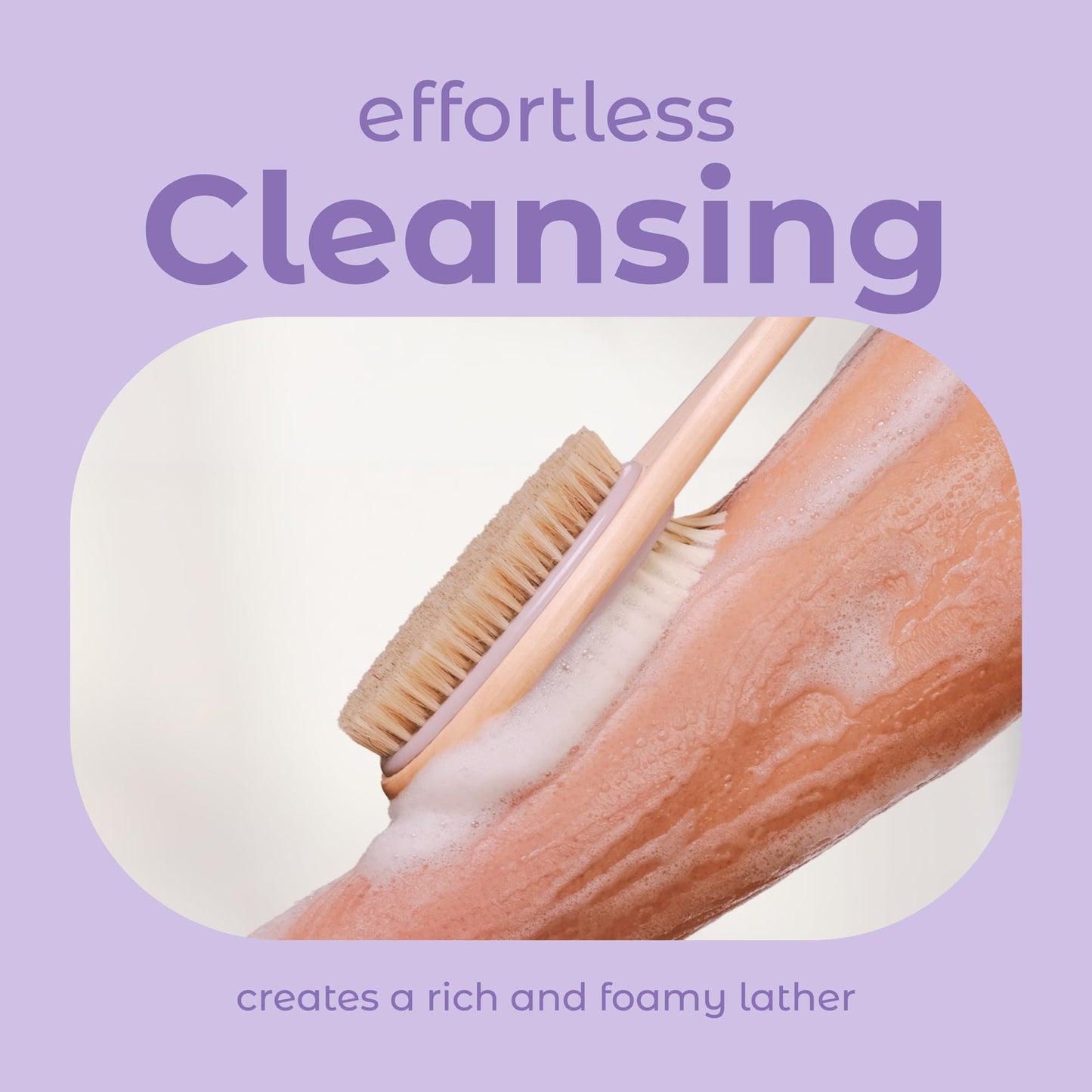 MainBasics Back Scrubber for Shower - Long Handle Dual-Sided Brush for Body Wash & Scrubbing with Exfoliating & Soft Bristles (Lavender, Wood) Beauty & Personal Care MainBasics