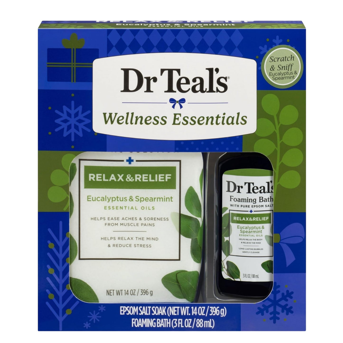 Dr Teal's Holiday Limited Edition Bath Gift Set - Epsom Salt Soak and Foaming Liquid, 14 oz Salt, 3 fl oz Bath (Eucalyptus) Beauty and Personal Care Dr Teal's