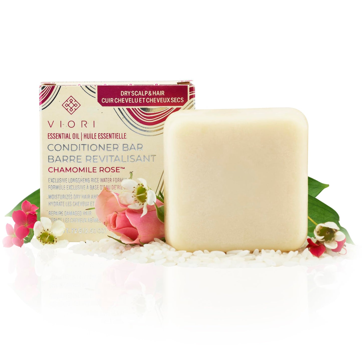 Viori Chamomile Rose Essential Oil Conditioner Bar Made with Rice Water - Handcrafted All Natural Organic Conditioner Beauty & Personal Care Viori